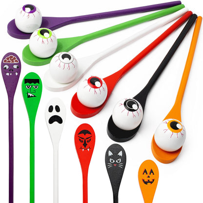 JOYIN Halloween Egg and Spoon Race Game, 6 Eggs and 6 Spoons, Made of the Finest Wood, Fun Game for Parties, Birthdays Classroom Activities. Durable