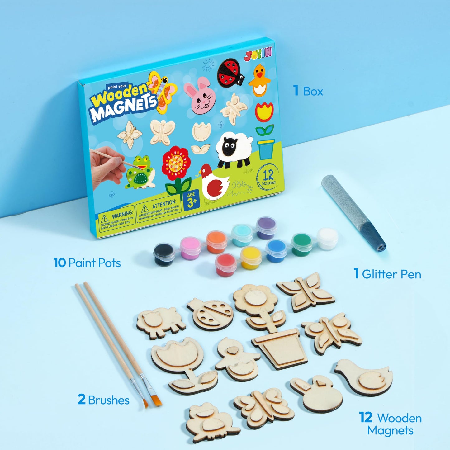 JOYIN 12 Wooden Magnet Creativity Arts & Crafts Painting Kit for Kids, Decorate Your Own Painting Gift for Halloween Crafts, Birthday Parties