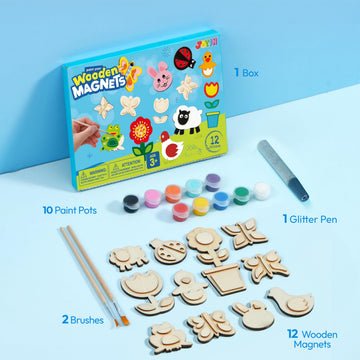 JOYIN 12 Wooden Magnet Creativity Arts & Crafts Painting Kit for Kids, Decorate Your Own Painting Gift for Halloween Crafts, Birthday Parties