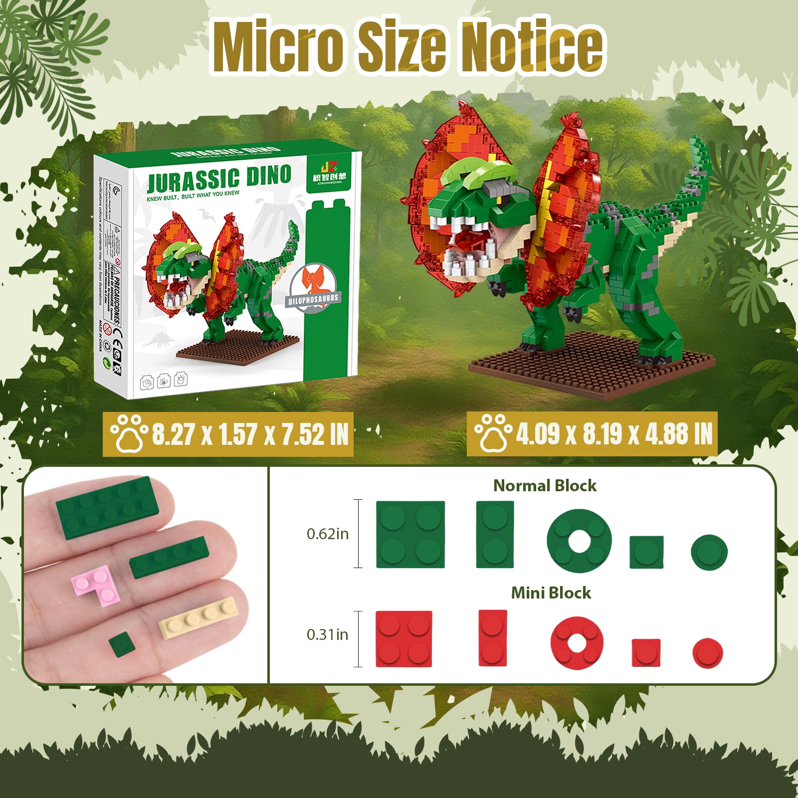 IBLOTIME Dilophosaurus Micro Brick Dinosaur Building Set, 1020 PCS
