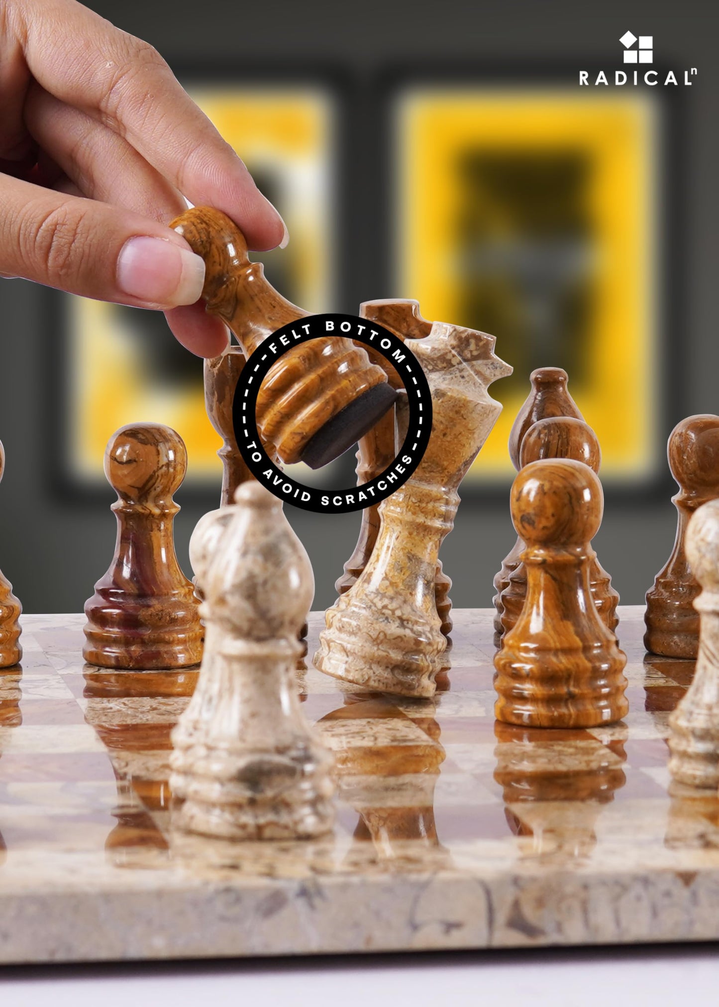 Radicaln Marble Chess Set 12'' Inches Coral and Red Handmade Classic Board Games for Adults, Luxury Marble Chess Board & Pieces, Modern Table Chess