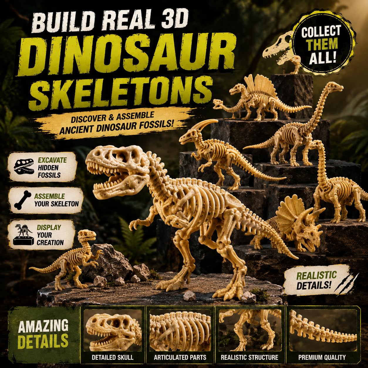 12 Pack Dinosaur Excavation Dig Kit for Kids, Dino Fossil Dig Kits with 3D Skeleton Toys, Bulk STEM Science Paleontology Archaeology Educational Toys