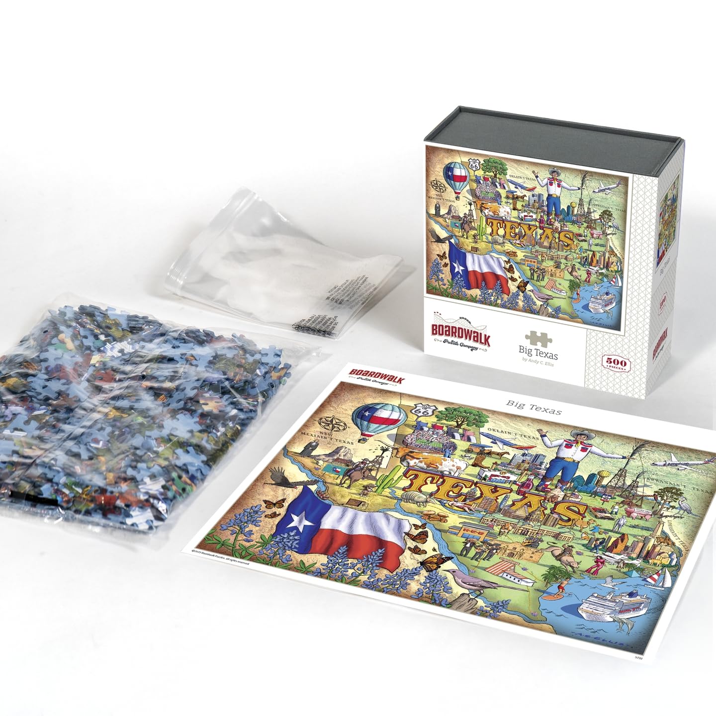 Boardwalk Big Texas 500 Piece Jigsaw Puzzle Fun Travel State Puzzles with Premium Box, Gift for Adults and Family 16"x20"