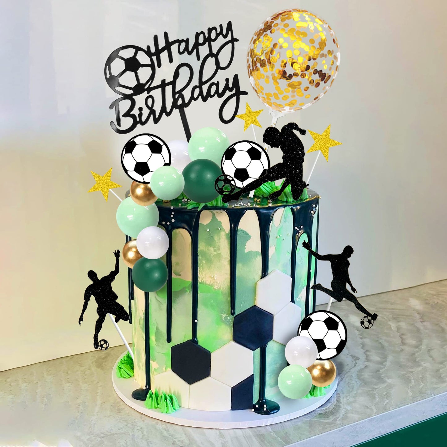 32 PCS Soccer Cake Topper Decorations - Soccer Ball Player Cake Decorations for Football Theme Birthday Sport Party Supplies