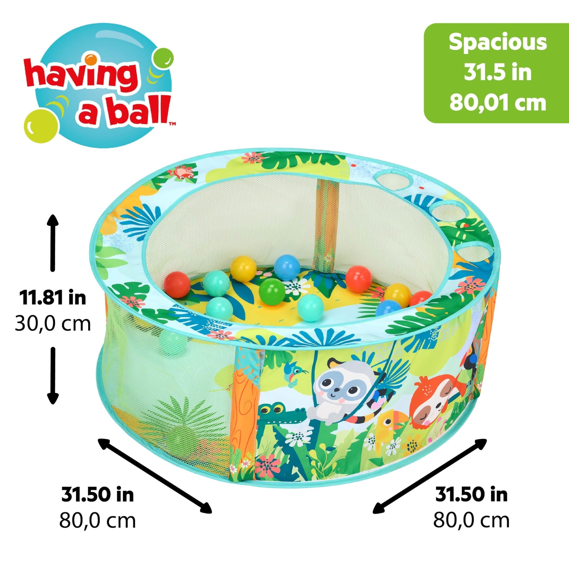 Bright Starts Rowdy Rainforest Stow & Go Baby Ball Pit with 20 Balls & 3 Ball Drops, Foldable Ball Pit for Babies & Toddlers 6+ Months, Includes Carry