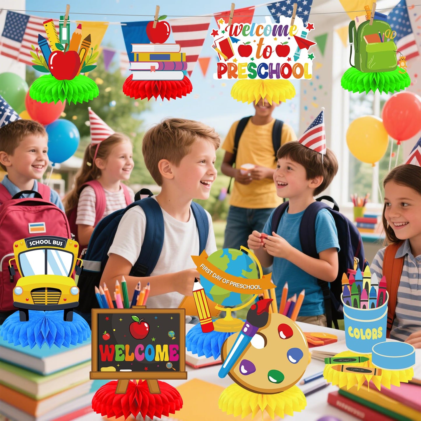 First Day Of School Decor - 9 PCS Back To School Table Decorations Welcome Back To School Decorations Back To School Decorations Honeycomb Centerpiece