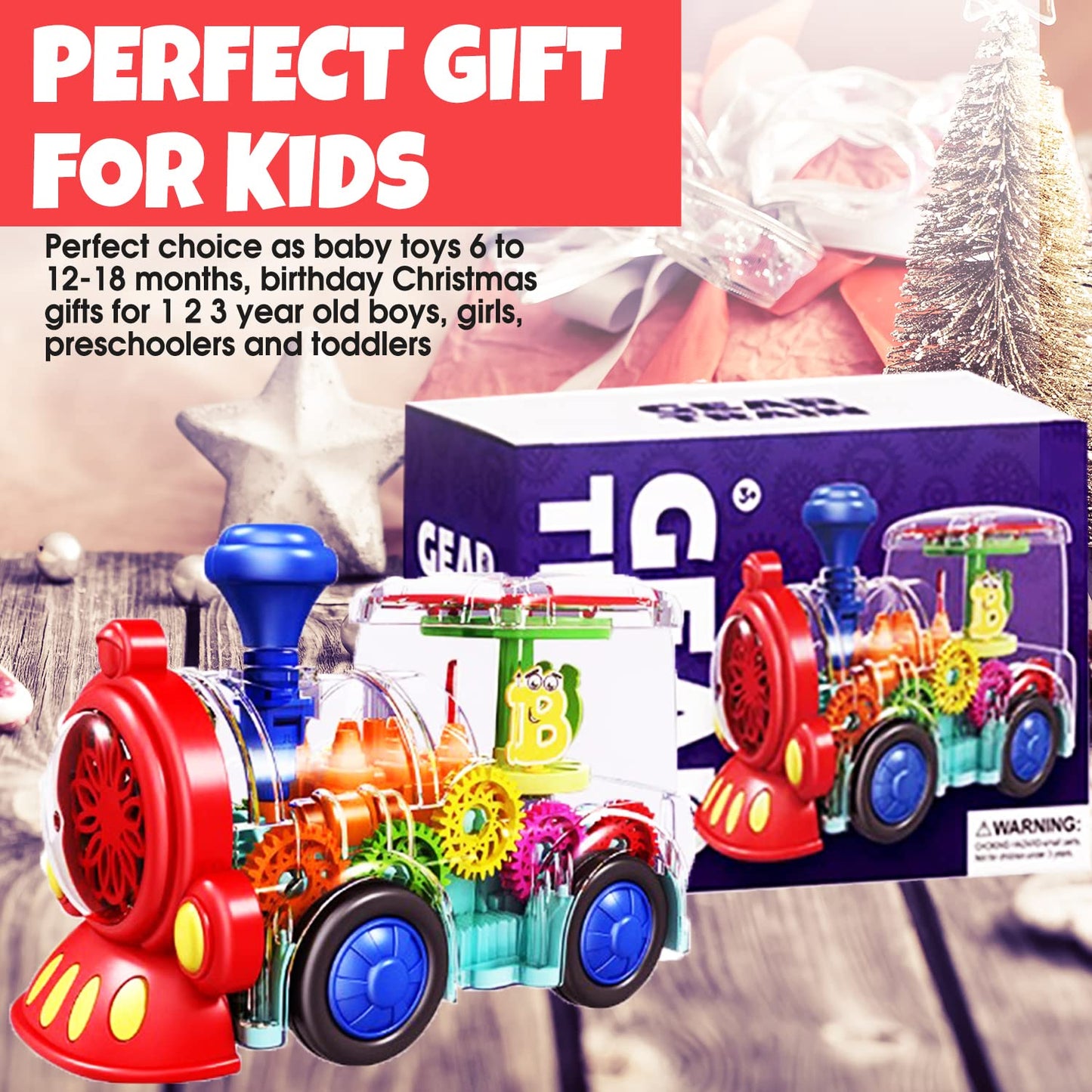 Tooty Toy Transparent Sensory Train Toy -Interactive Light up Toys for Kids- Musical Train Toys with LED Light for Toddlers- Colorful Moving Gears