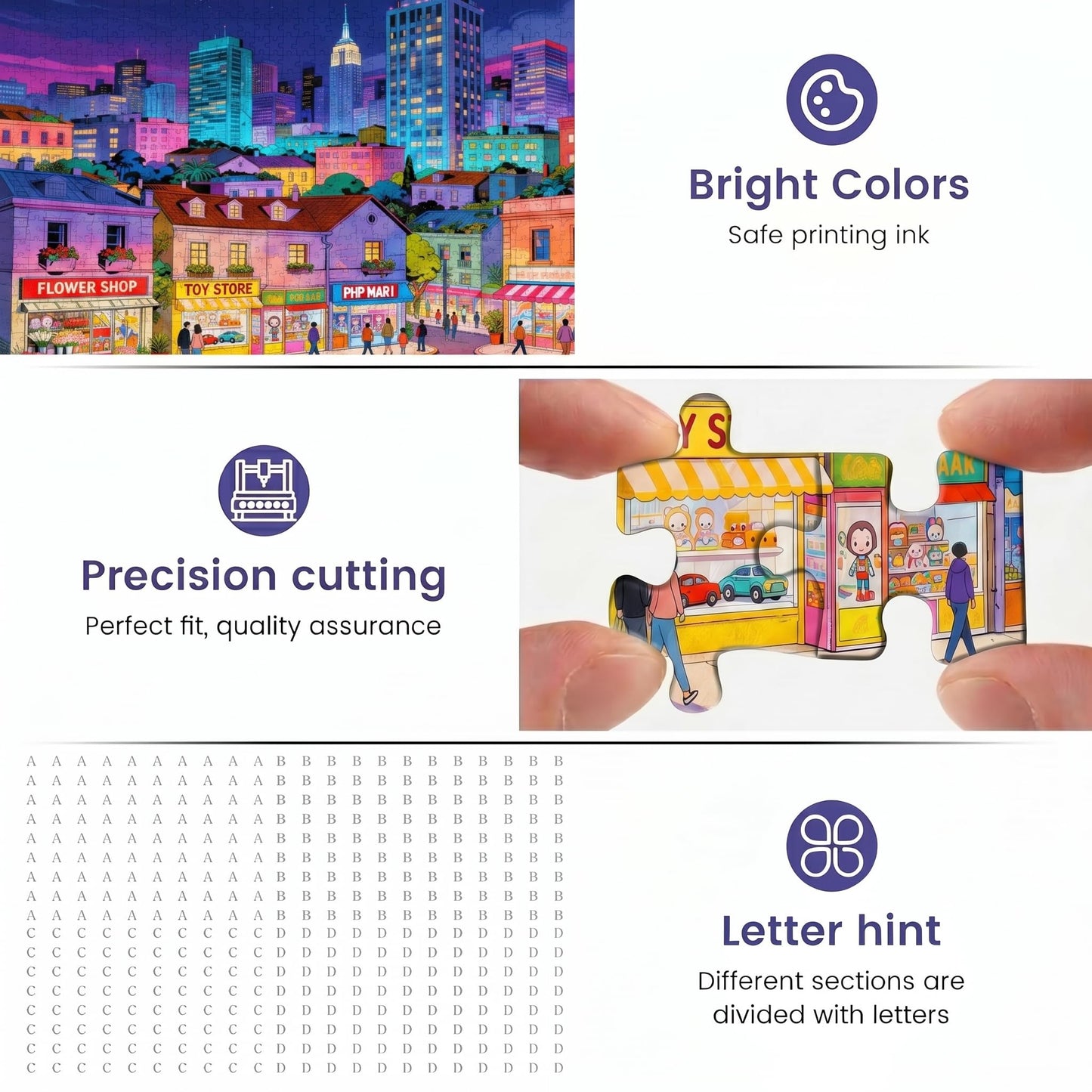500 Piece Puzzle for Adults, Vibrant Neon Cityscape, Embossed Texture, Premium Matte Finish, Fun and Challenging Jigsaw Puzzles for Great Gift Idea