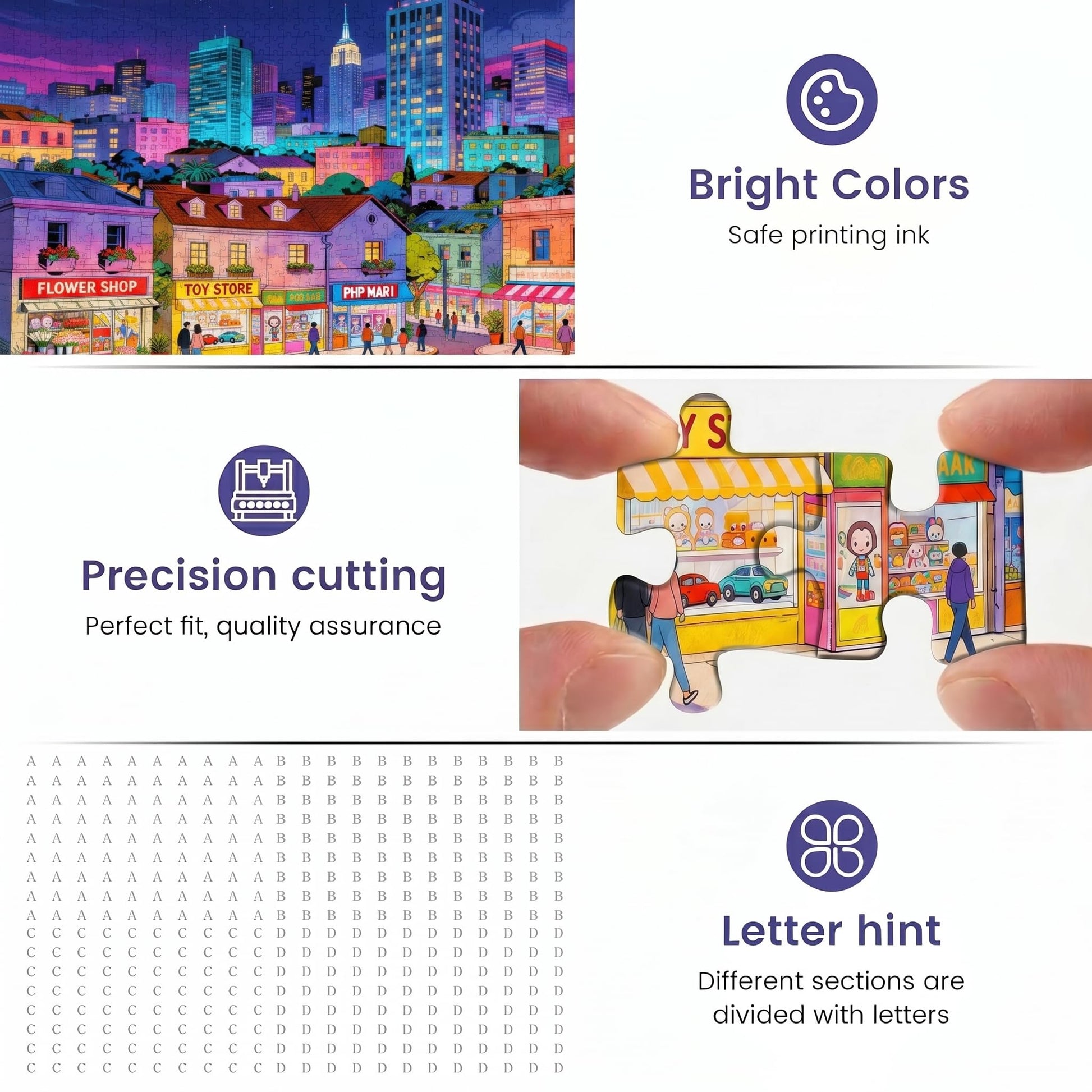 500 Piece Puzzle for Adults, Vibrant Neon Cityscape, Embossed Texture, Premium Matte Finish, Fun and Challenging Jigsaw Puzzles for Great Gift Idea