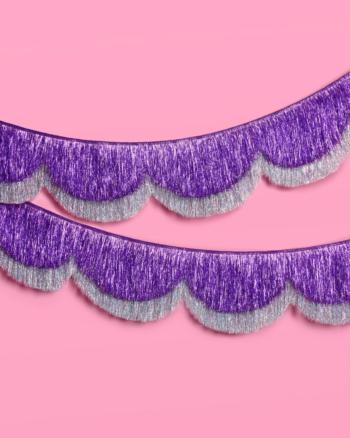xo, Fetti Purple + Silver Scallop Fringe Banner | Birthday Decor, Party Backdrop, Disco Party, Whimsical, Iridescent Garland, Girly Glam, Kids Party