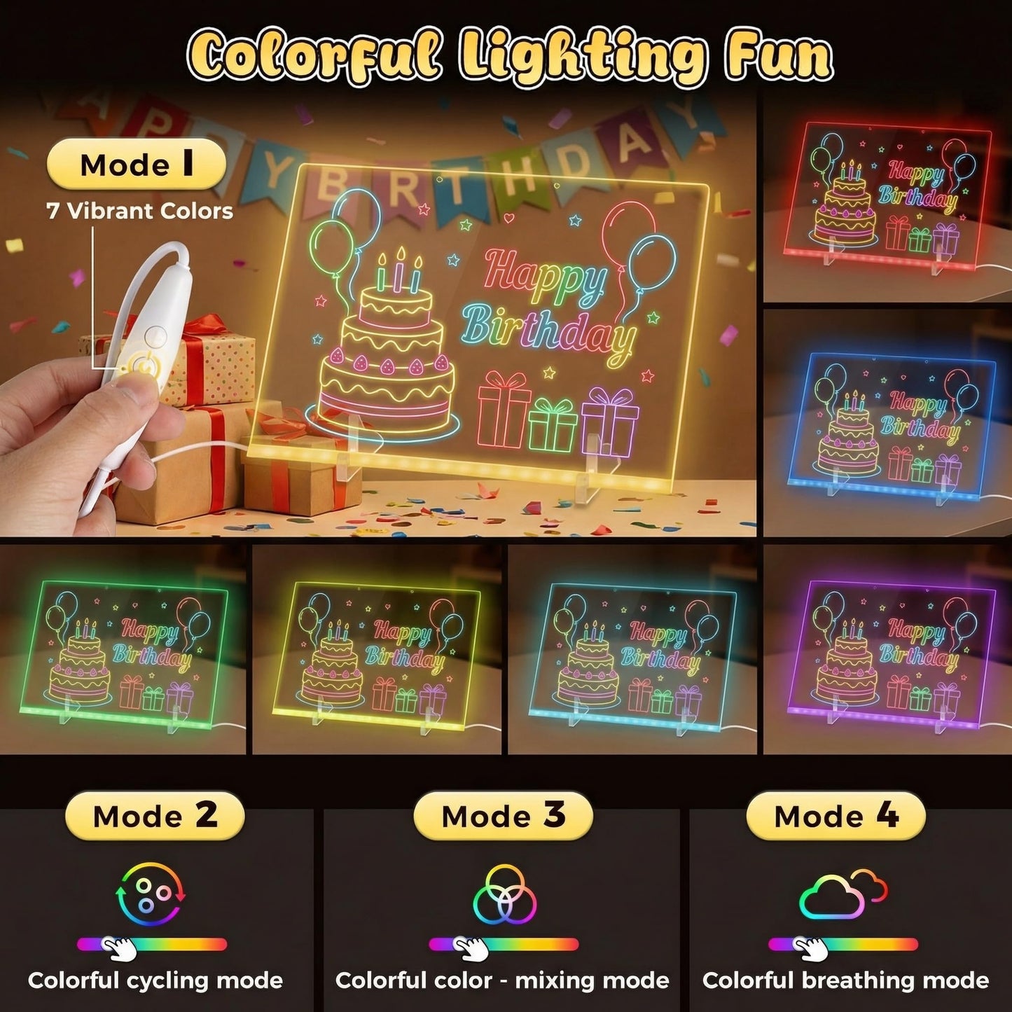 20”Inch LED Drawing Lumi Board for Kids - Acrylic Dry Erase Board with 13 Light Effects,Glow Doodle Board Gifts for Kids, Creative Fun & Christmas