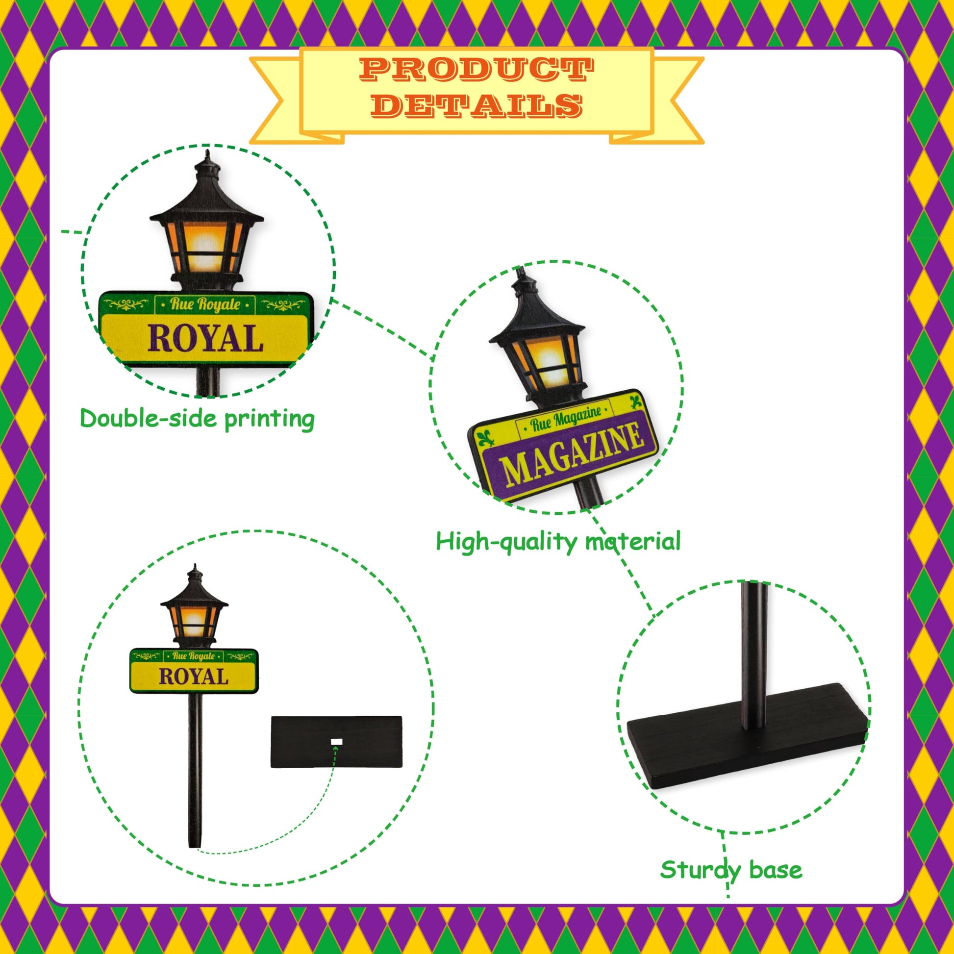 Mardi Gras Decorations - 4pcs New Orleans Street Signs Centerpieces Mardi Gras Louisiana Lamp Post Décor For Party Supplies