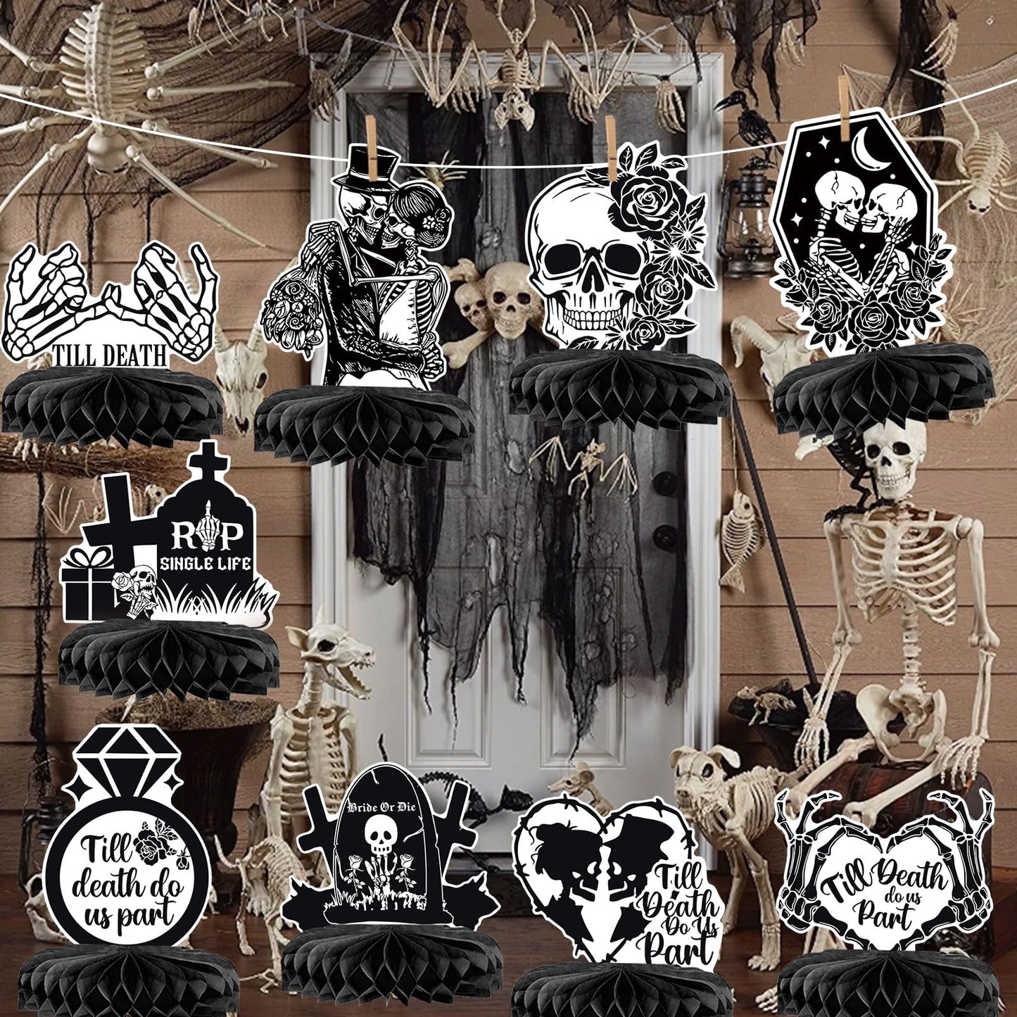 Bride or Die Bachelorette Party Decorations 9Pcs Bride or Die Centerpieces Rip Single Life Centerpieces for Till Death Do Us Party Bachelorette