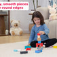 Jasey's Toy Chest Wooden Shape & Animal Blocks - 15-Piece Chunky Wooden Set with Rattle, Bell & Colorful Beads for Toddlers Ages 12+ Months