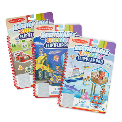 Melissa & Doug PAW Patrol Restickable Stickers Flip-Flap Pad 3-Pack - Classic Missions, Adventure Bay, Ultimate Rescue