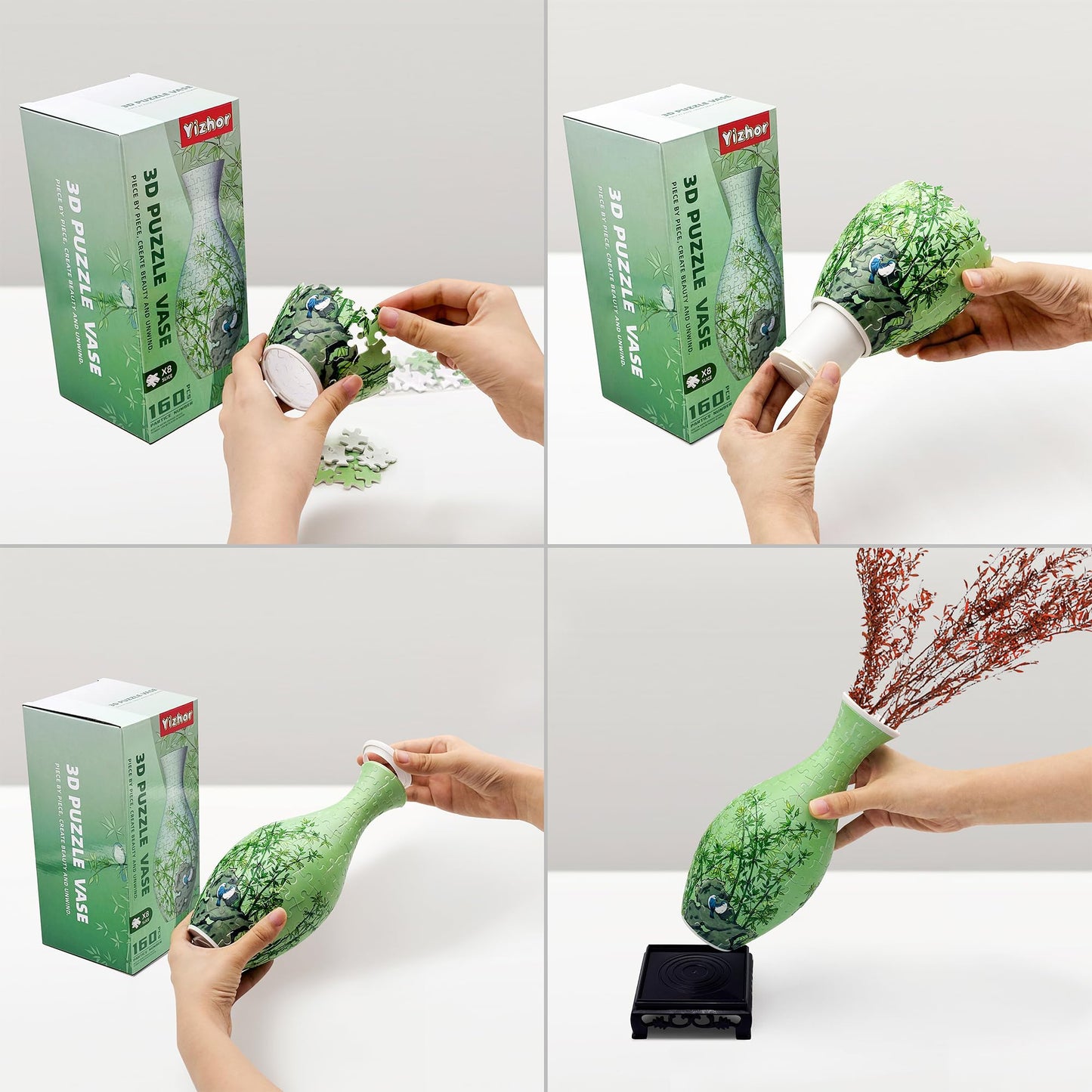 3D Puzzle Vase for Adults, 160-Piece DIY Flower Vase Puzzle