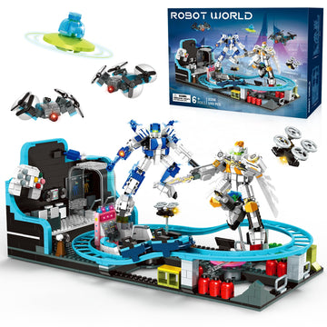 Robot Space Roller Coaster Building Toy for Kids,1293 Pieces Roller Coaster Amusement Park Block Building Set, Interactive Space Station Construction