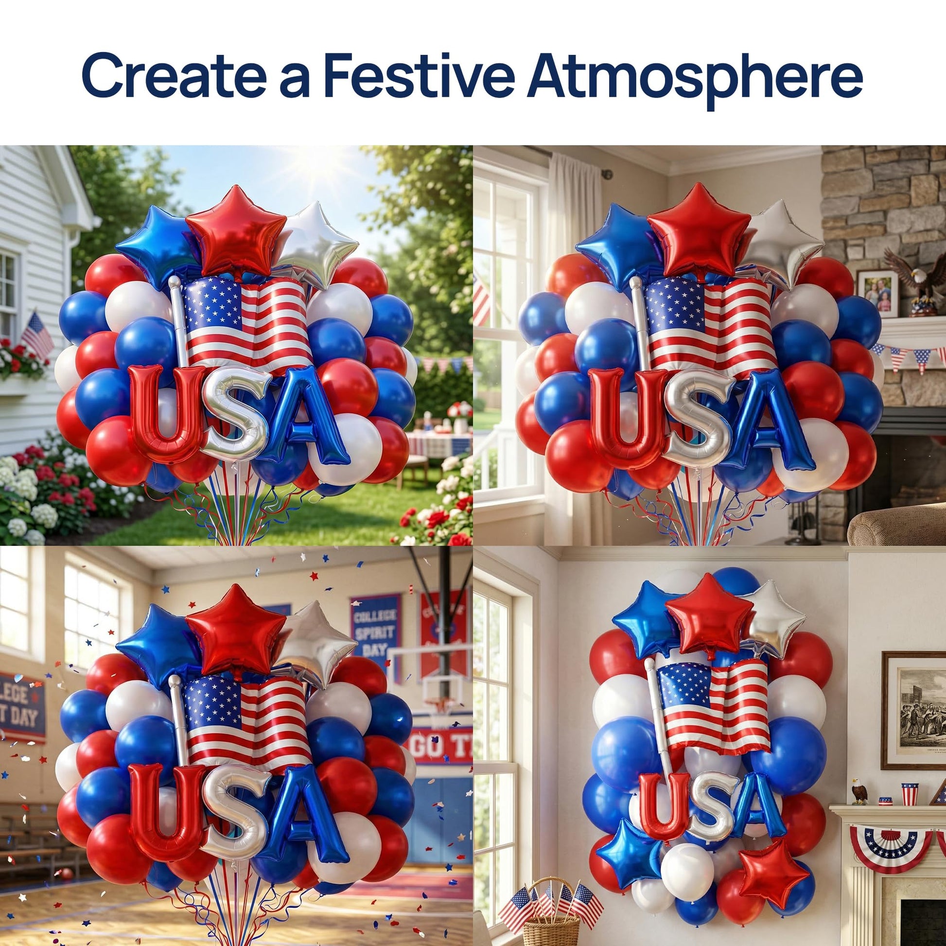 Dream Decor Patriotic Balloon Kit 50 Pieces for 4th of July, Red White and Blue USA Party Decorations with USA Letter Balloons, American Flag Balloon