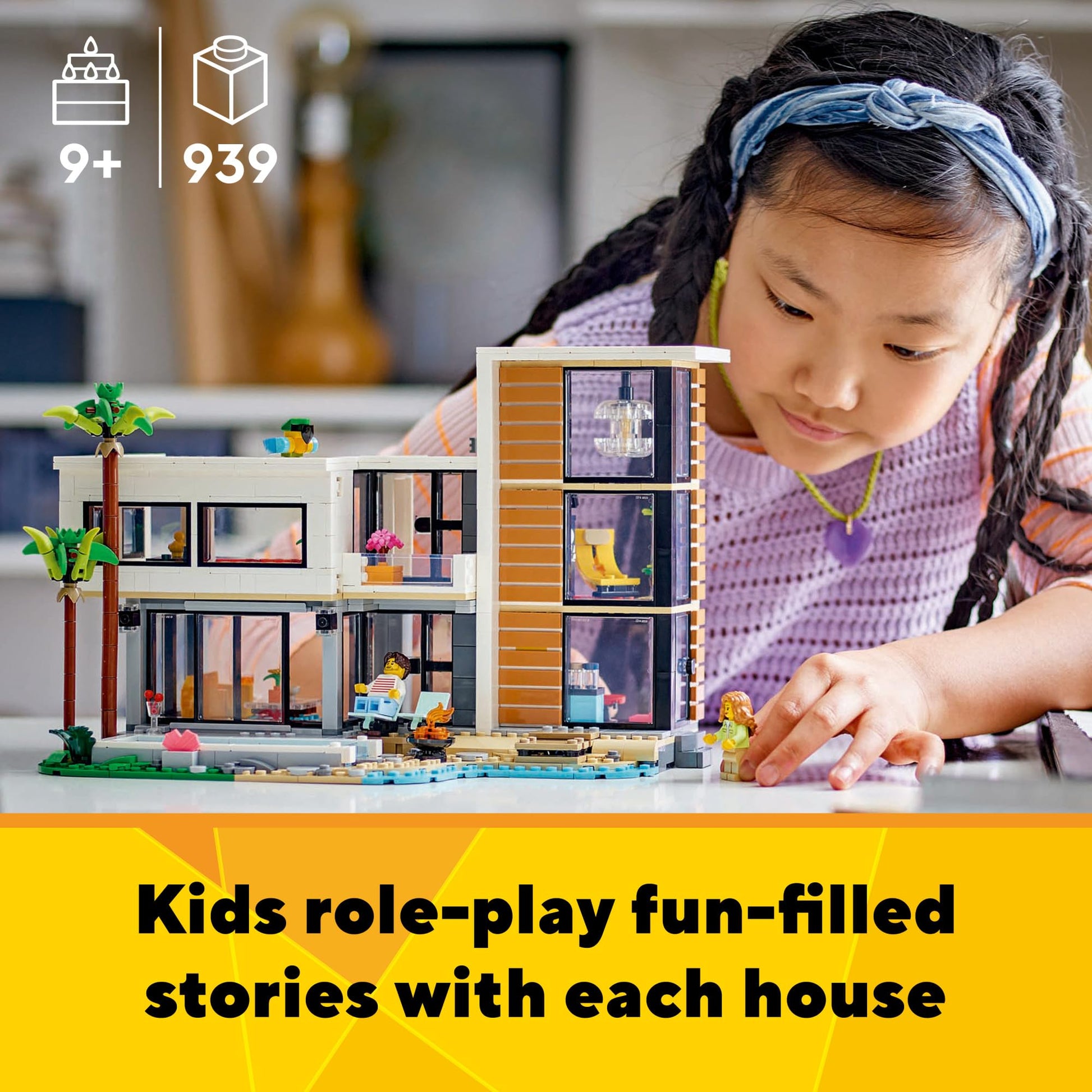 LEGO Creator 3 in 1 Modern Toy House - Kids Toy Building Set with 3 Building Options for Boys & Girls, Ages 9+ - with 2 Minifigures for Pretend Play