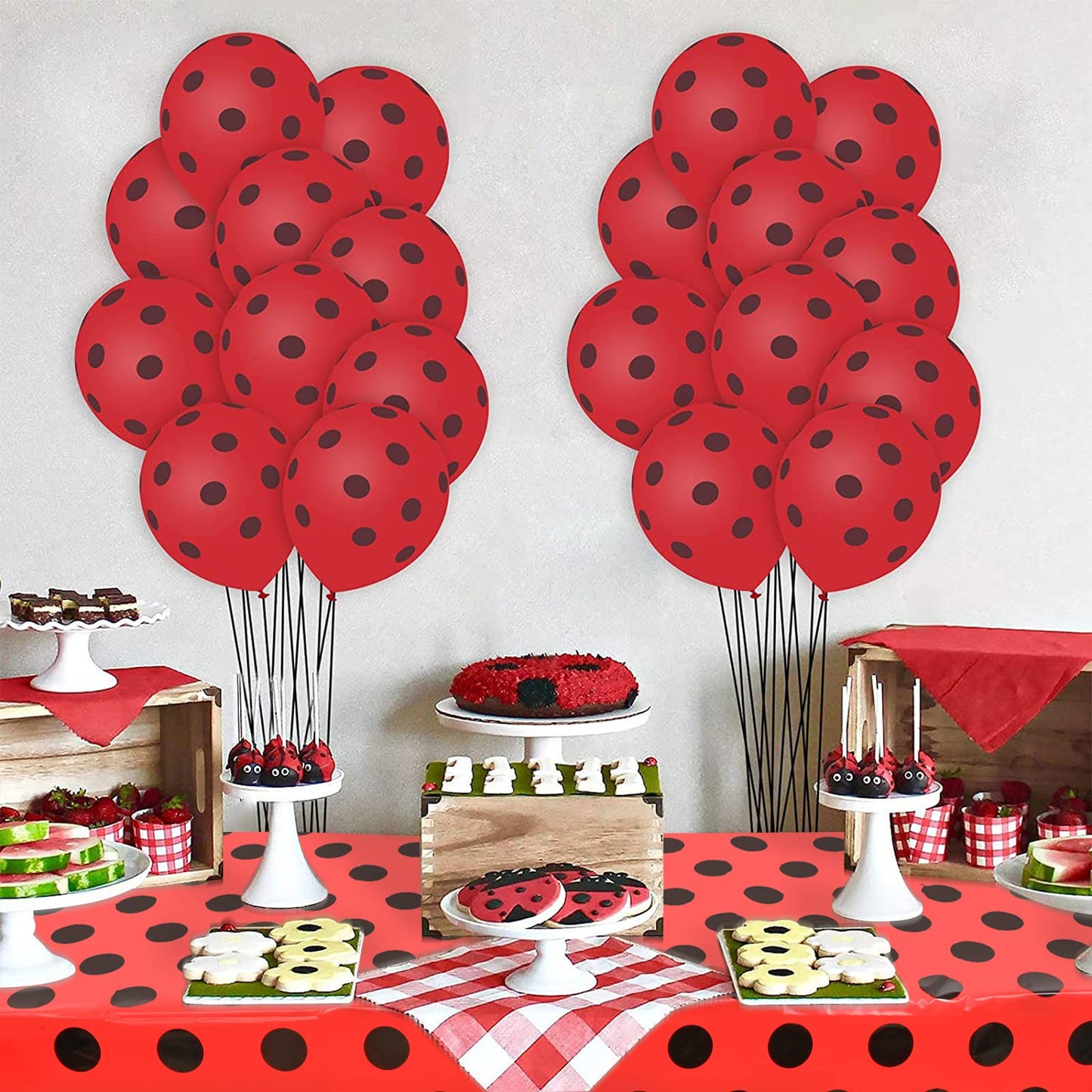 Lecpeting 2 Pcs Ladybug Tablecloth Red Black Polka Dots Plastic Table Covers 87 x 51 Inches Ladybug Themed Party Decorations for Birthday Party