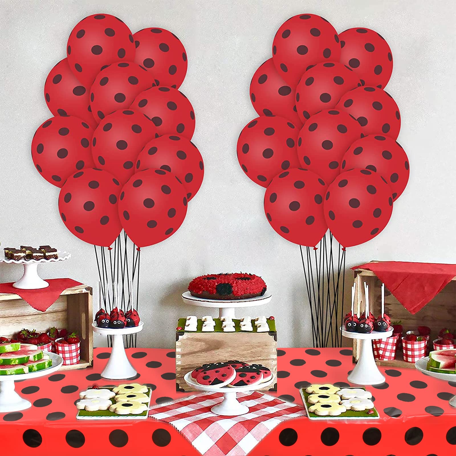Lecpeting 2 Pcs Ladybug Tablecloth Red Black Polka Dots Plastic Table Covers 87 x 51 Inches Ladybug Themed Party Decorations for Birthday Party