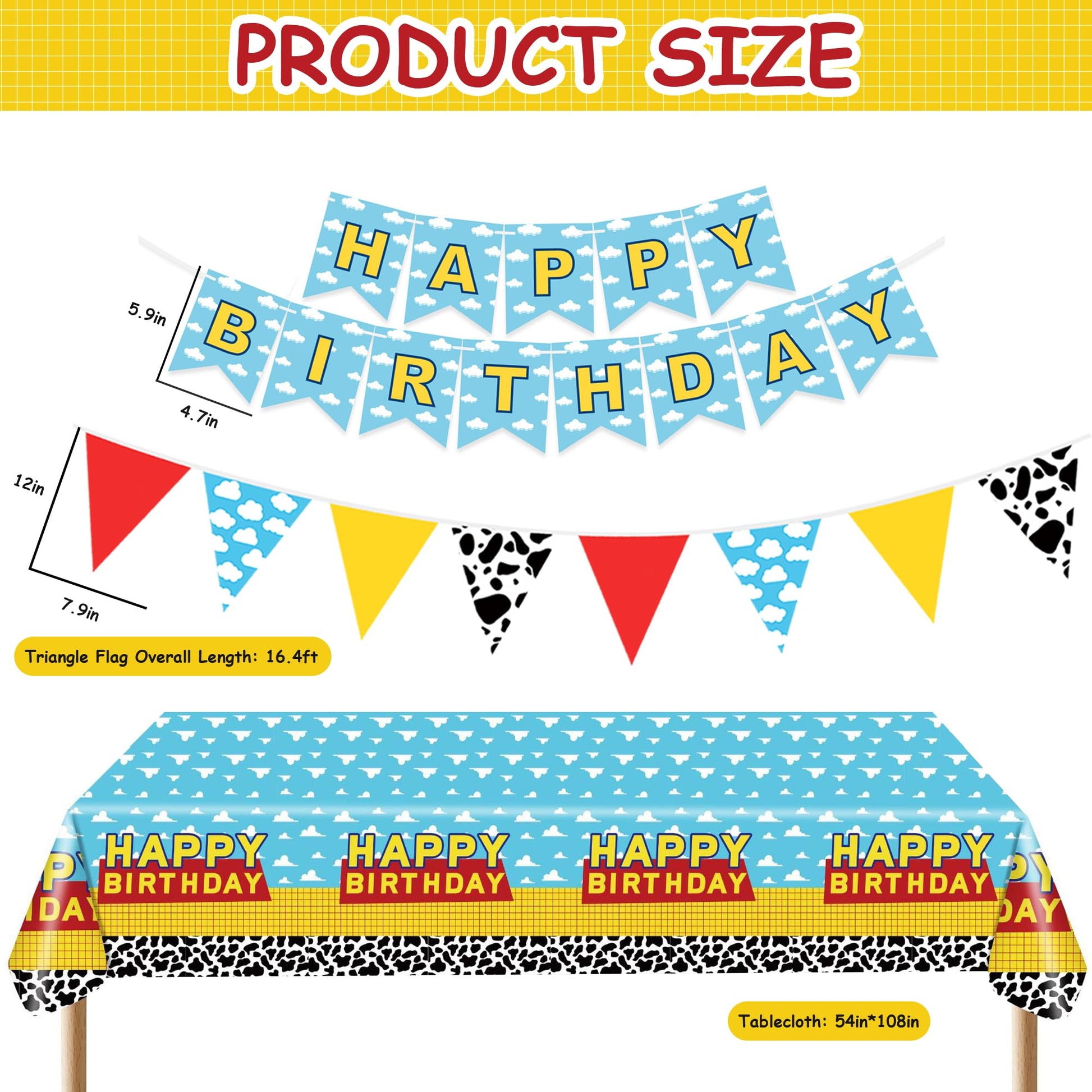 Cartoon Story Party Decorations Happy Birthday Banner Tablecloth