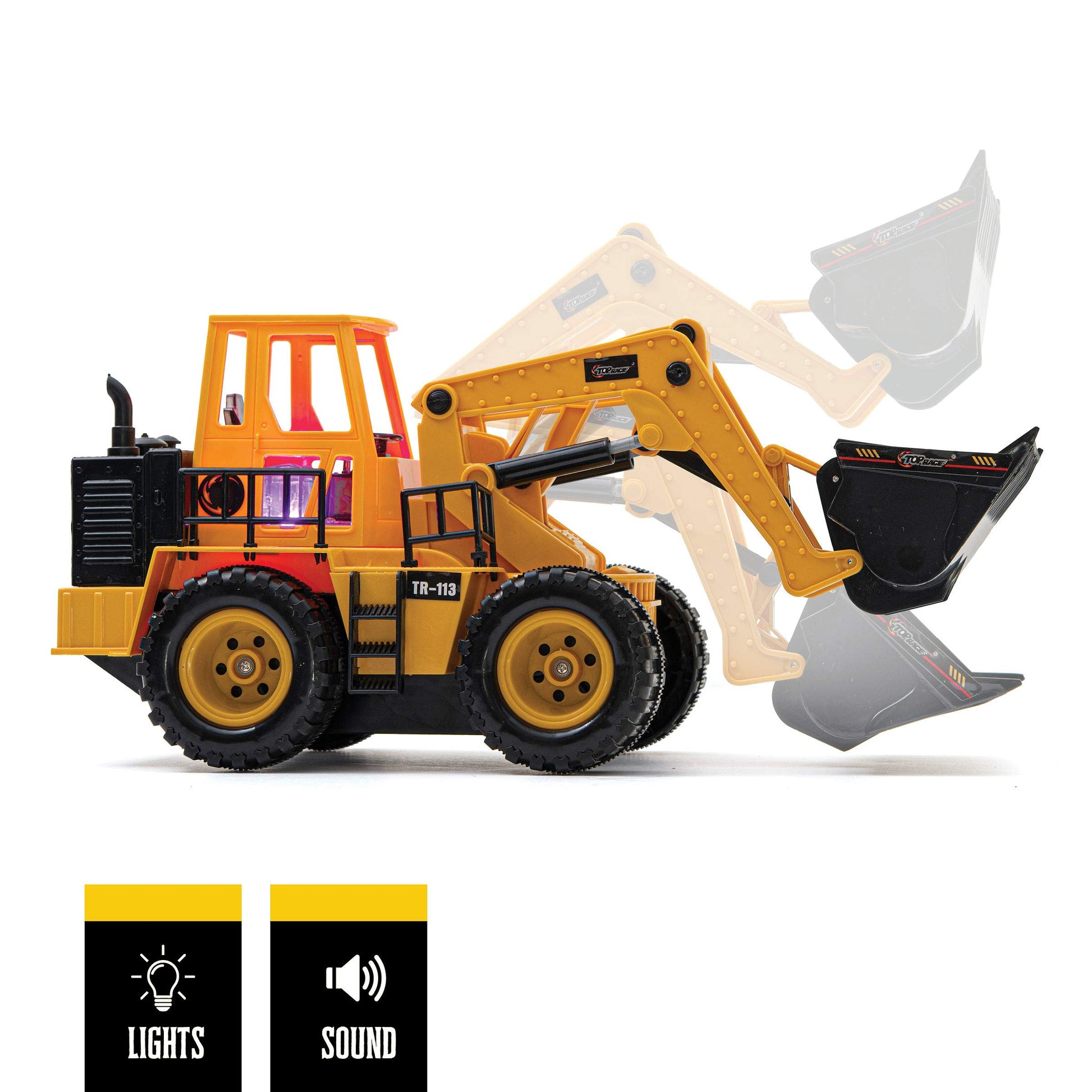 Top Race TR-113 5 Channel Full Functional Remote Control Tractor Toy Front Loader - 14 x 6 x 8 inch Electric RC Remote Control Construction Toy