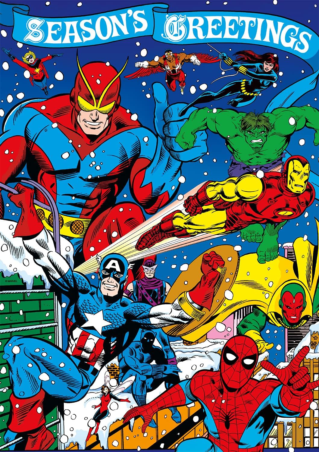 Buffalo Games - Marvel - Season's Greeting from The Avengers - 500 Piece Christmas Jigsaw Puzzle - Festive Holiday Puzzles for Adults - Precision-Cut