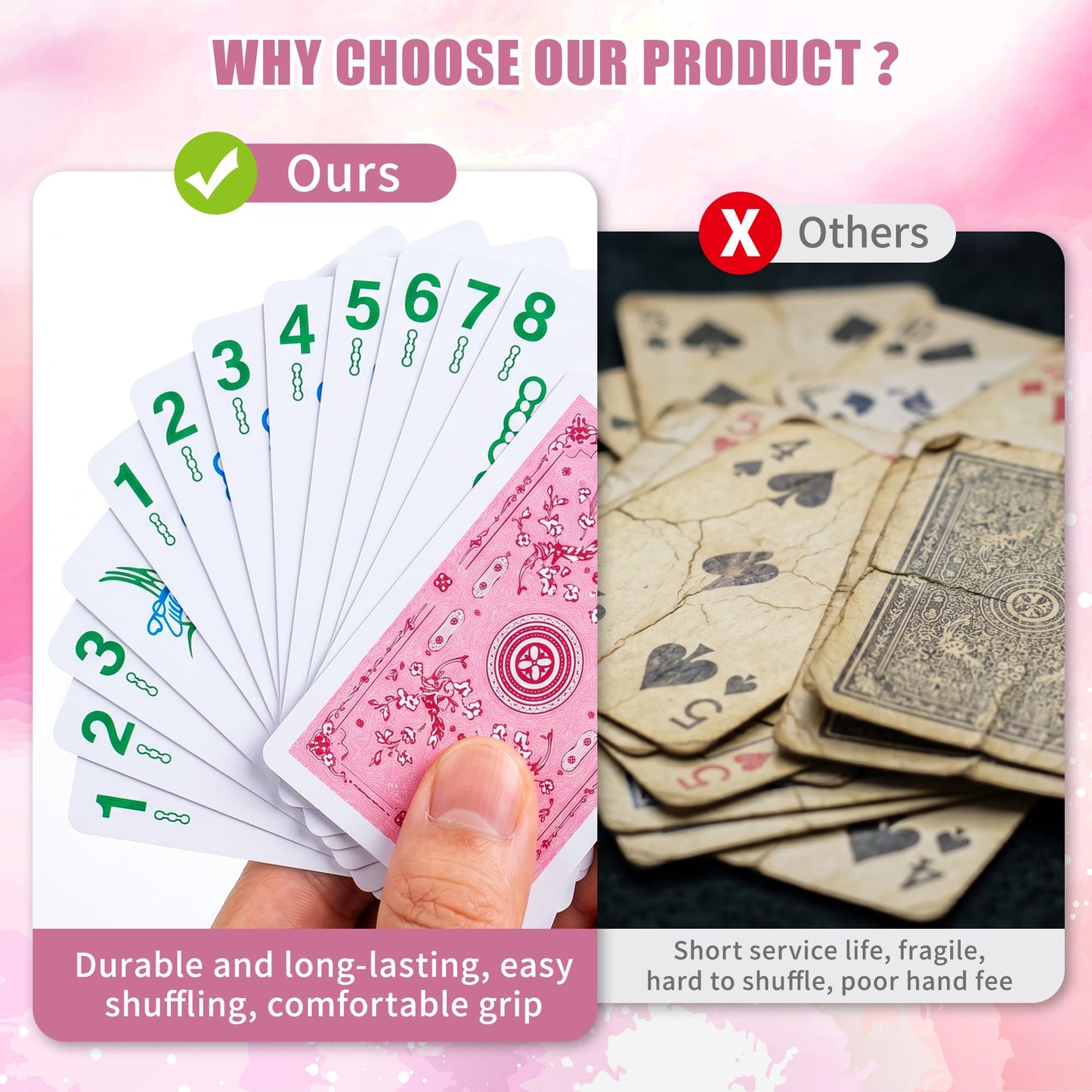 czzwak 166Pcs Waterproof PVC Mahjong Playing Cards, Non-Slip Mahjong Cards Durable Portable Travel Family Board Game for Elderly Beginners Camping