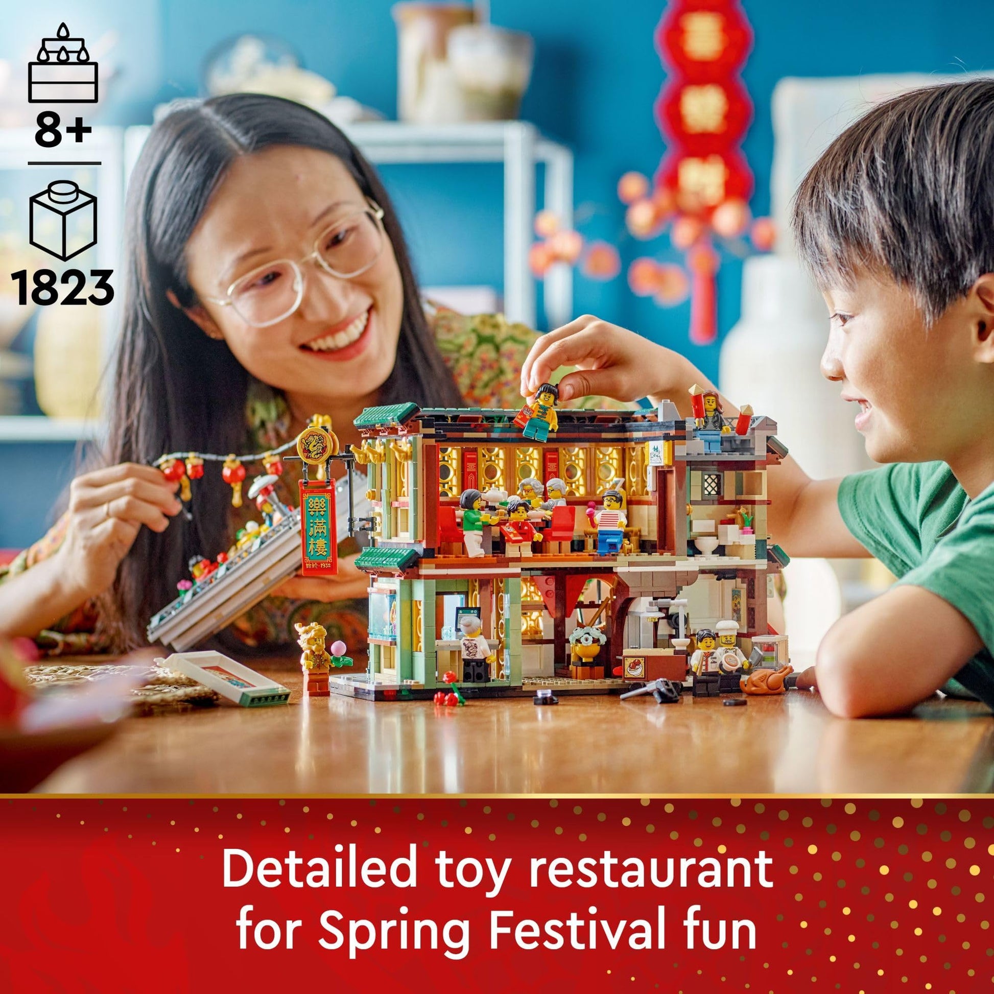 LEGO Spring Festival Family Reunion Celebration Building Toy for Kids, Restaurant Playset with Toy Kitchen and 13 Minifigures for Pretend Play, Gift