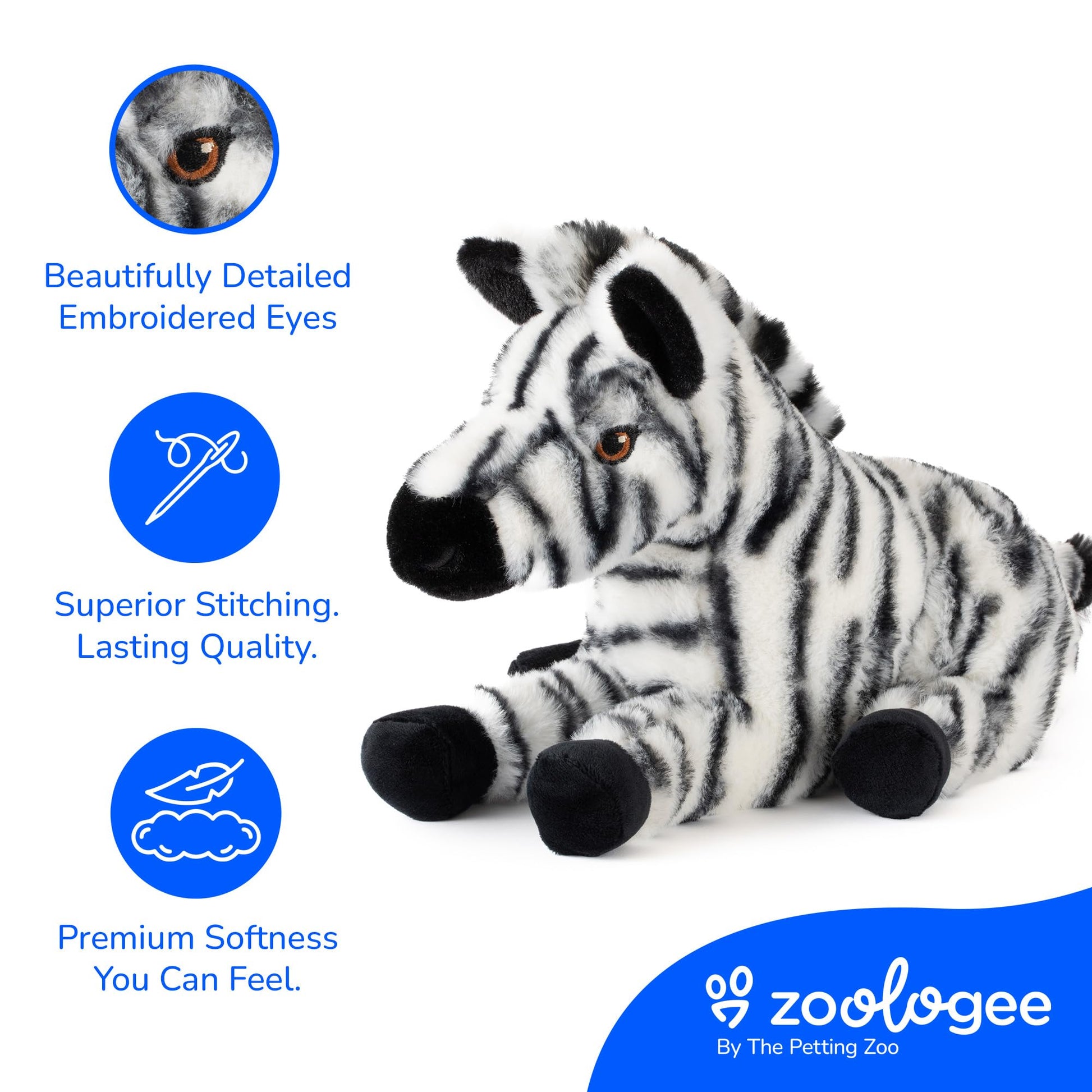 The Petting Zoo Zebra Stuffed Animal Plushie, Gifts for Kids, Earth Keeperz Wildlife Animals, Zoologee Zebra Plush Toy, 12 inches