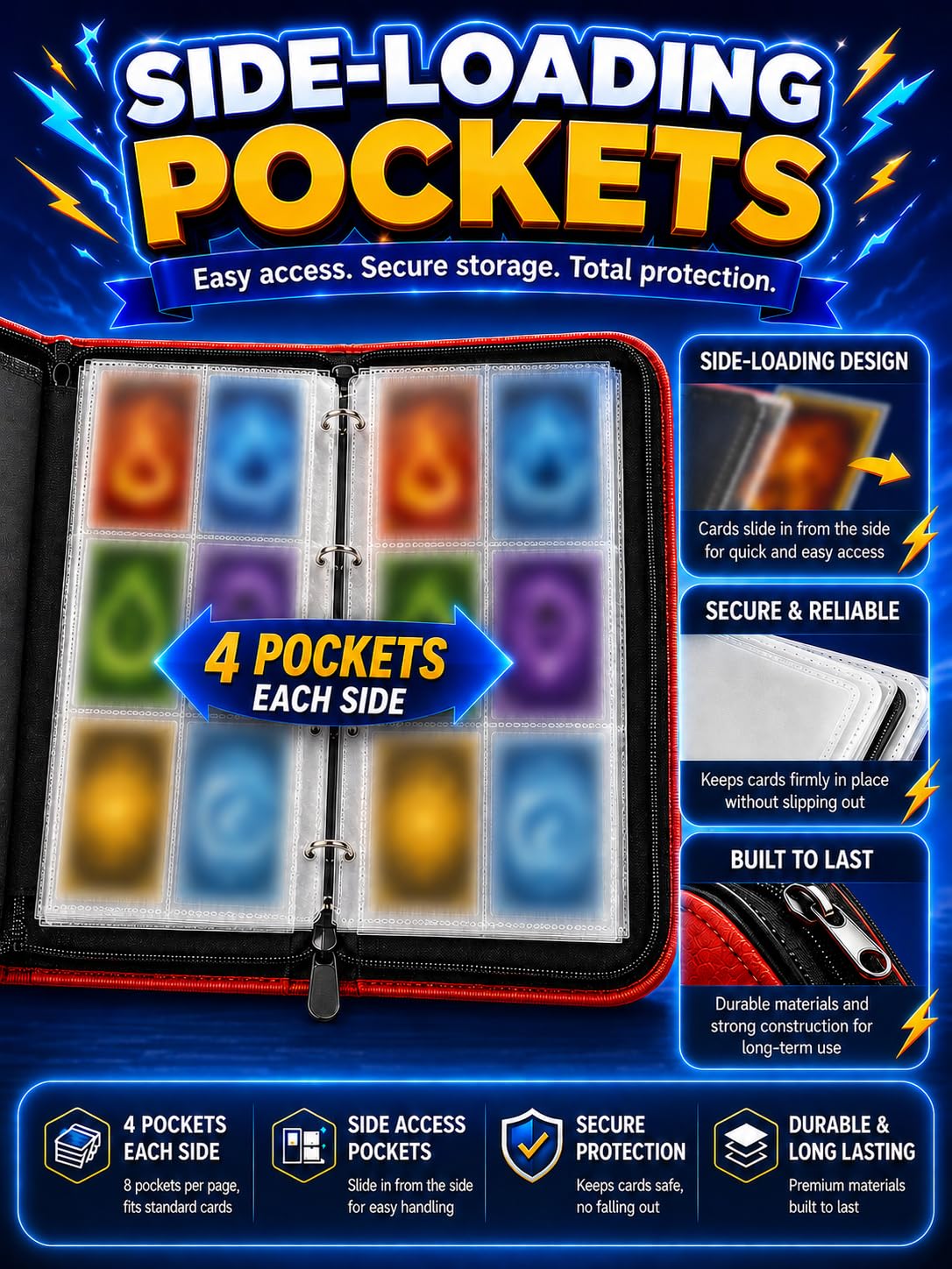 Collectible Trading Card Binder, 400 Pockets Card Holder with 50 Removable Sleeves, Portable Collection Binder Album Book Case Storage, Zipper Card