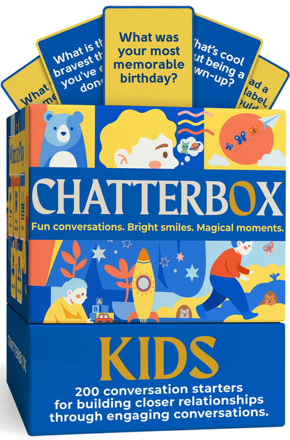 Chatterbox Conversation Cards for Kids, 200 Questions Designed for Kids and Children to Share, Connect and Enjoy Family Game Night, Family Reunion