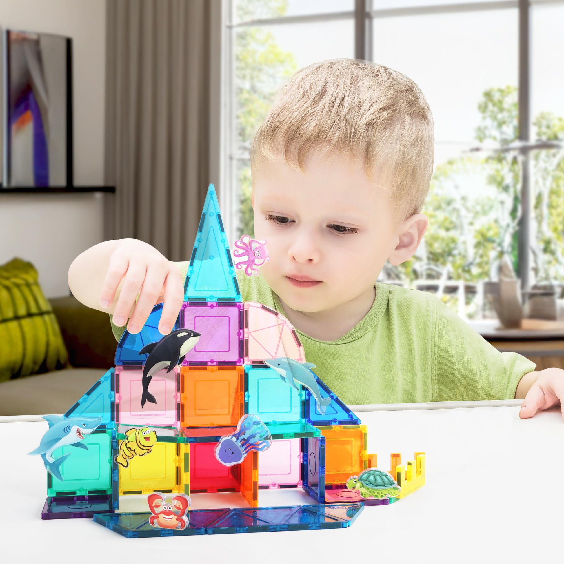 PicassoTiles Magnet Tile Building Blocks 8 Marine Animal Action Figures Compatible Magnetic Accessory Playset Tiles Kids Toys STEM Educational