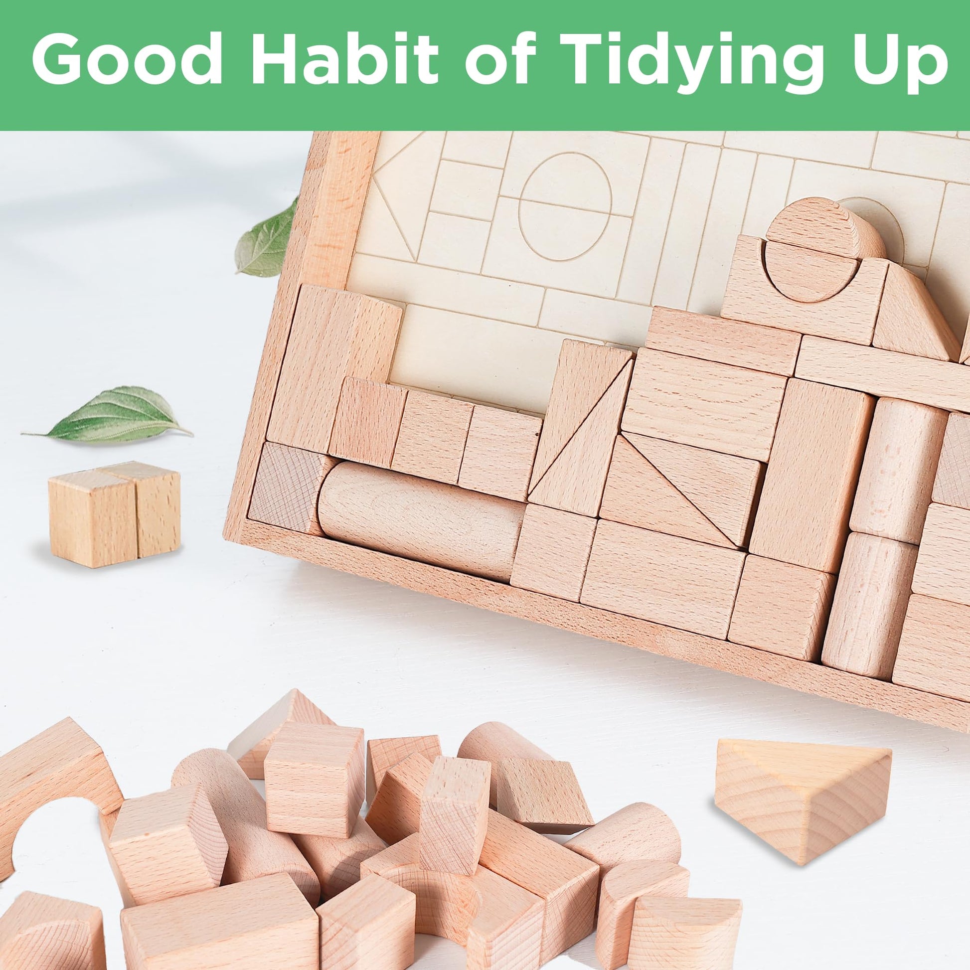 iPlay, iLearn Kid Wooden Building Block Set, Toddler Natural Wood Block Montessori Learning Toy, Large Hardwood Stacking Brick Castle Unit, Preschool