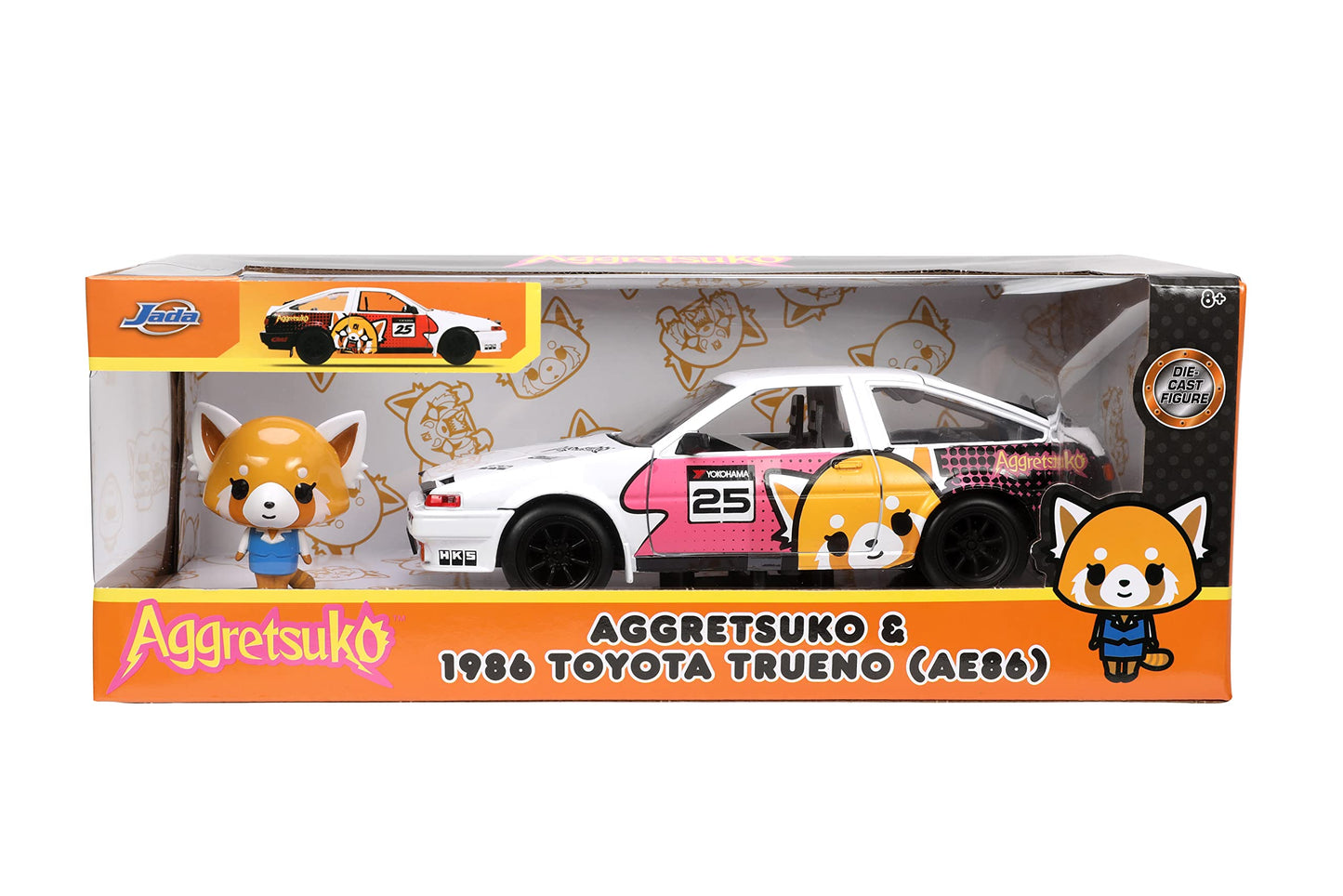 Jada Toys Sanrio 1:24 1986 Toyota Trueno (AE86) Die-cast Car & Aggretsuko Figure, Toys for Kids and Adults (33725)