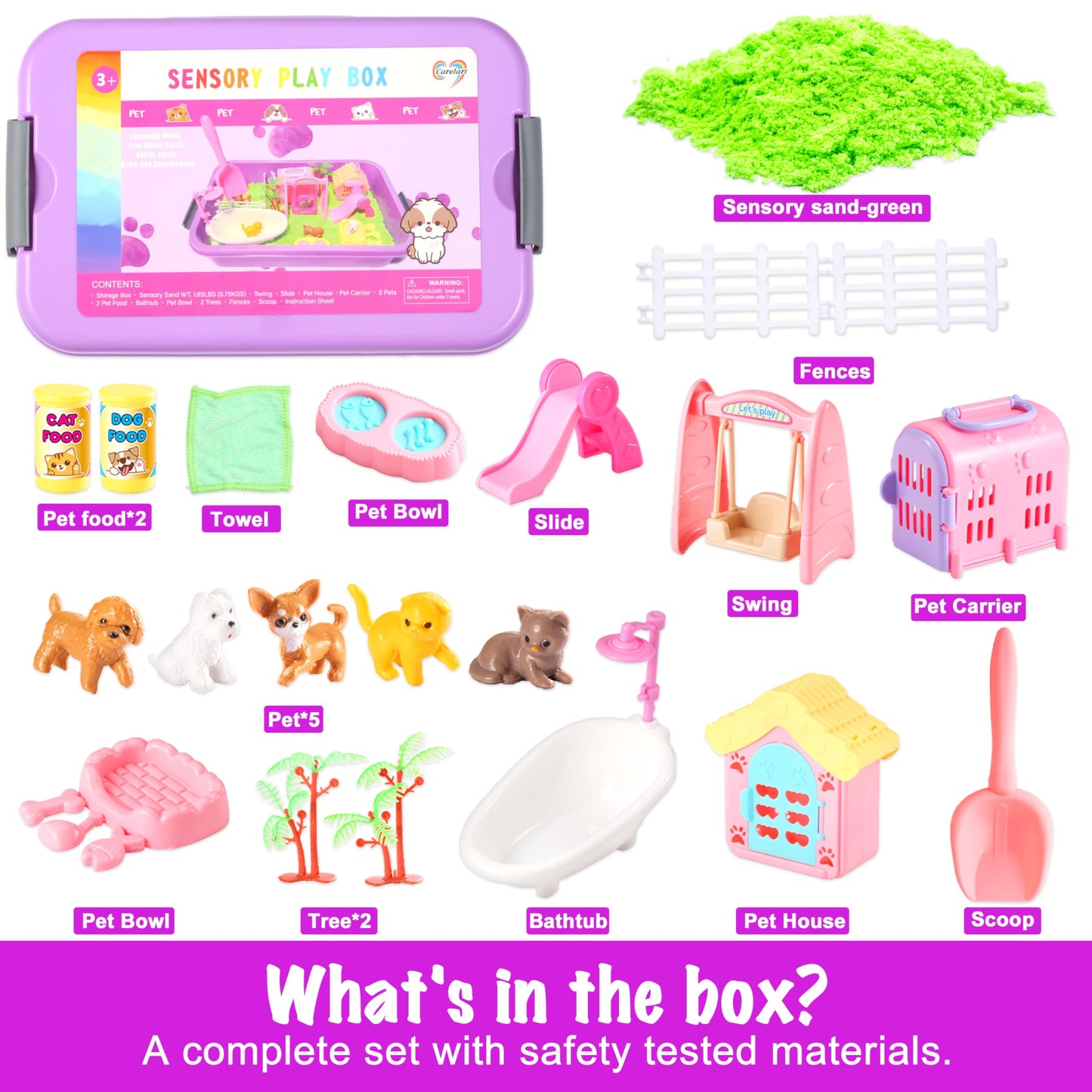 Carolart Pet Sensory Bin, Dog & Cat Sand Box Play Sand Kit, Sensory Toys