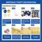 Blue And Gold Birthday Decorations for Men,Fringe Curtains Happy Birthday Banner,Red balloons,Cake Toppers for Boys