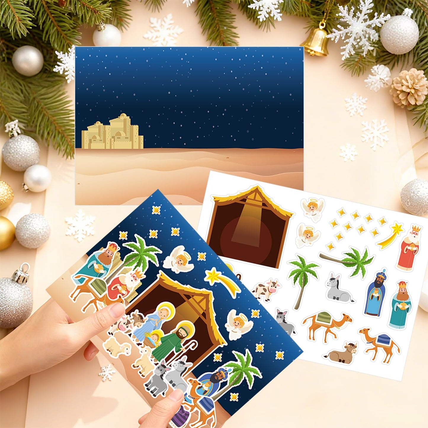 60 Sheets Christmas Nativity Stickers Make a Nativity Scene Crafts Kit DIY Jesus Birth Stickers Christian Cardboard Ornament for Christmas Decorations