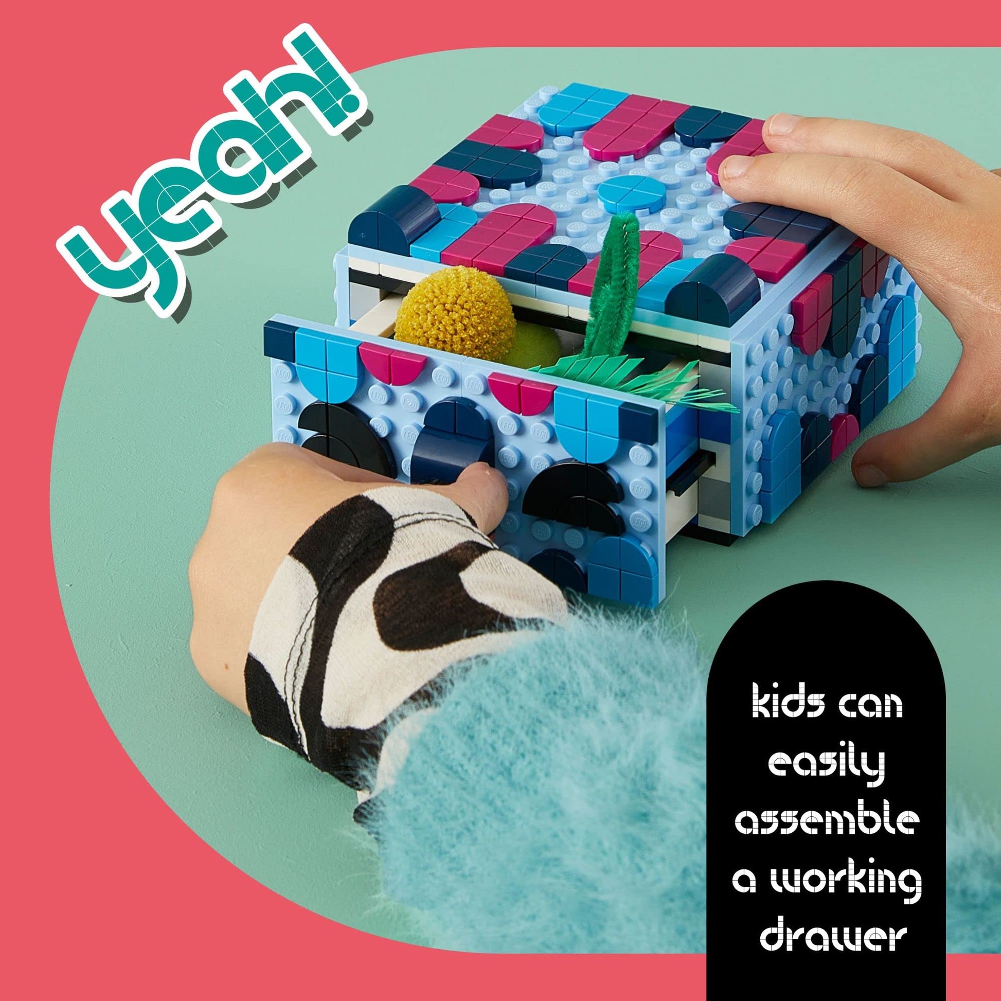 LEGO DOTS Creative Animal Drawer Building Toy 41805, Buildable Treasure Box, Jewelry Box, Desk Caddy, Storage Box, Arts and Crafts DIY Toy Mosaic