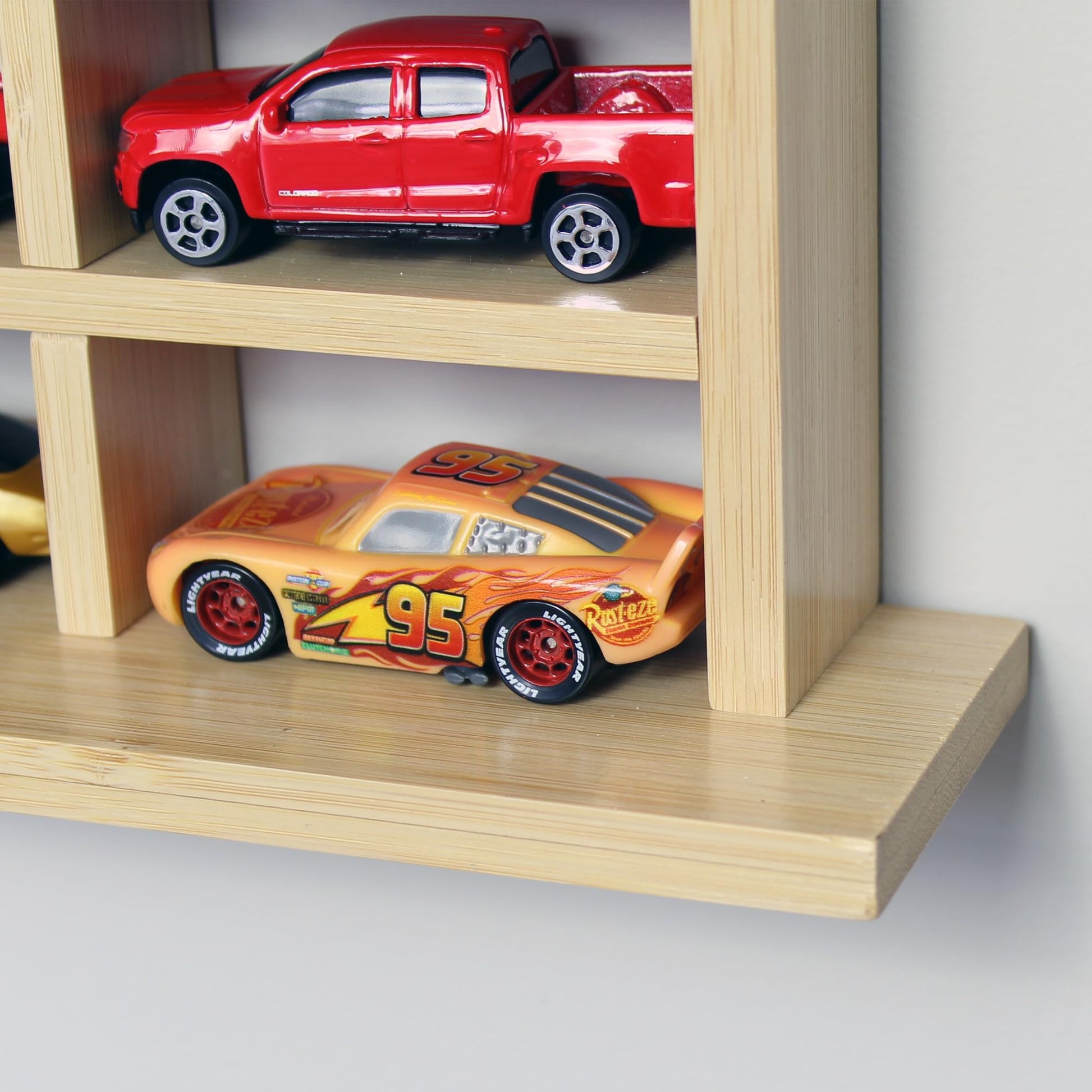 NorthStar Collection Car Garage Toy Shelf Display - Wall Mount for 1/64 Diecast Toy Cars - Wooden Wheels Shelf - Gift for Collectibles - Wall-Mounted