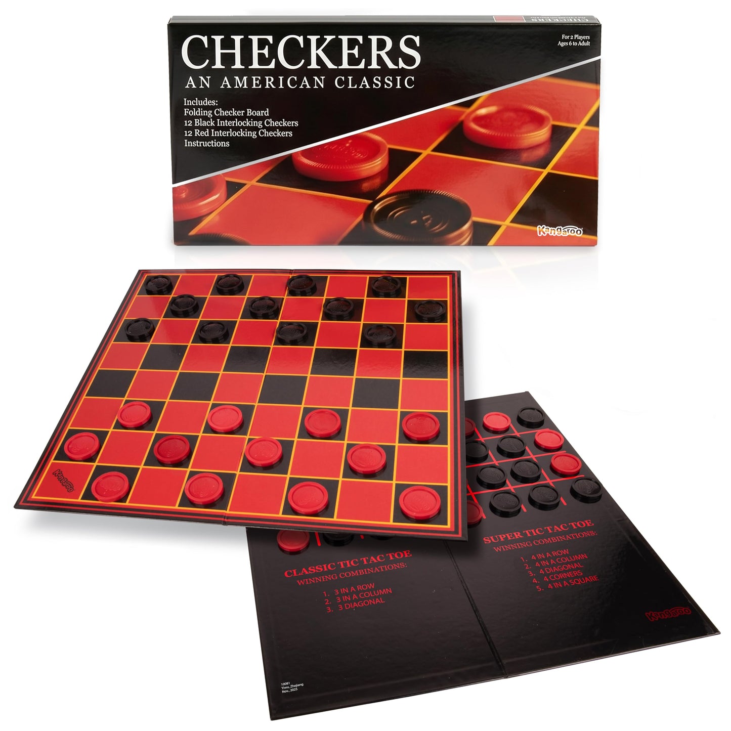 Kangaroo - Multiplayers Strategy Checker Board Game for Kids & Adults - Portable Educational Travel Cardboard Checkers - Includes Large Board w/ 24