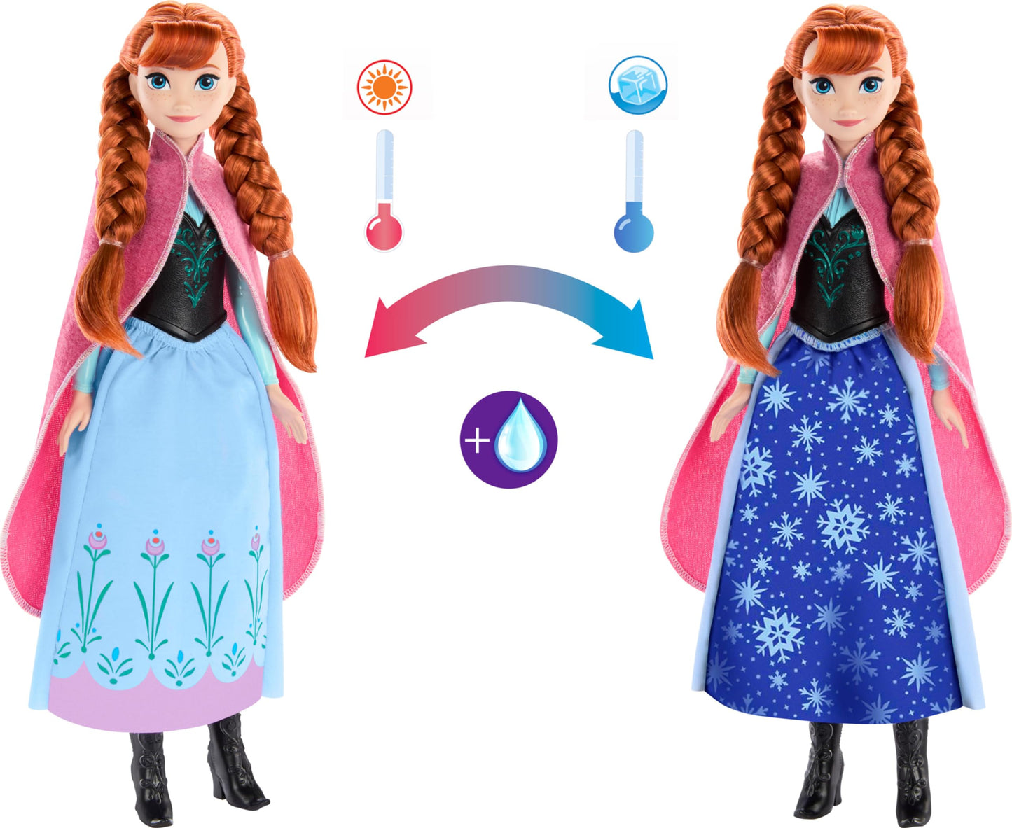 Mattel Disney Frozen Toys, Anna Magical Color-Change Skirt Fashion Posable Doll, Inspired by the Movie