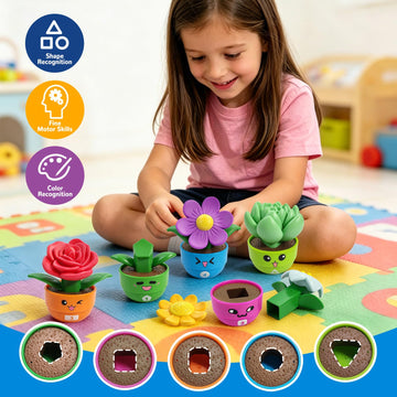 Meemazi 5 Sets Flower Garden Toddler Toys, Kids Gardening Building Toy, Color Shape Sorting & Matching Game, Montessori Stacking Sensory Learning