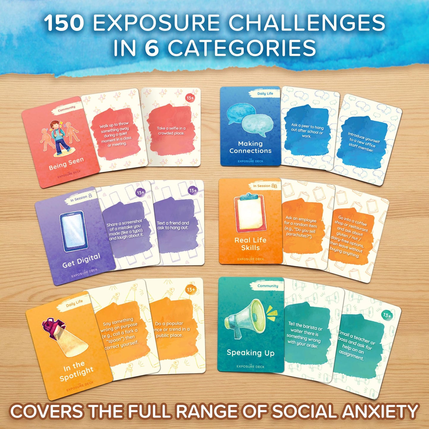 The Exposure Deck: Social Anxiety Edition | 150 CBT Challenge Cards for Kids, Teens & Adults | Therapy Tool for Social Anxiety, CBT, and Exposure