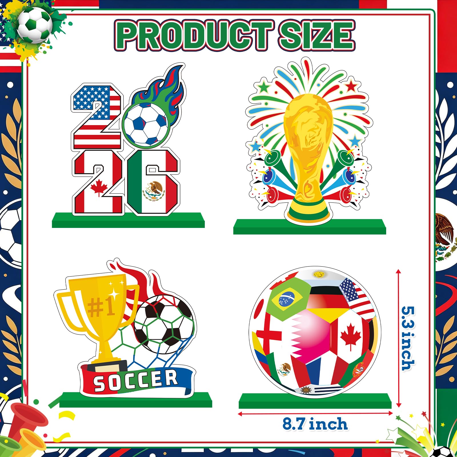 2026 World Soccer Cup Table Decorations Soccer Table Centerpieces Football Wooden Tabletop Decoration for Football Sports Competition Party Supplies