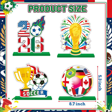 2026 World Soccer Cup Table Decorations Soccer Table Centerpieces Football Wooden Tabletop Decoration for Football Sports Competition Party Supplies