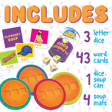 Peaceable Kingdom Alphabet Soup Spelling Game - Educational Boardgame for Kids Aged 3 and Up - Preschool Learning Activities - Kindergarten Learning