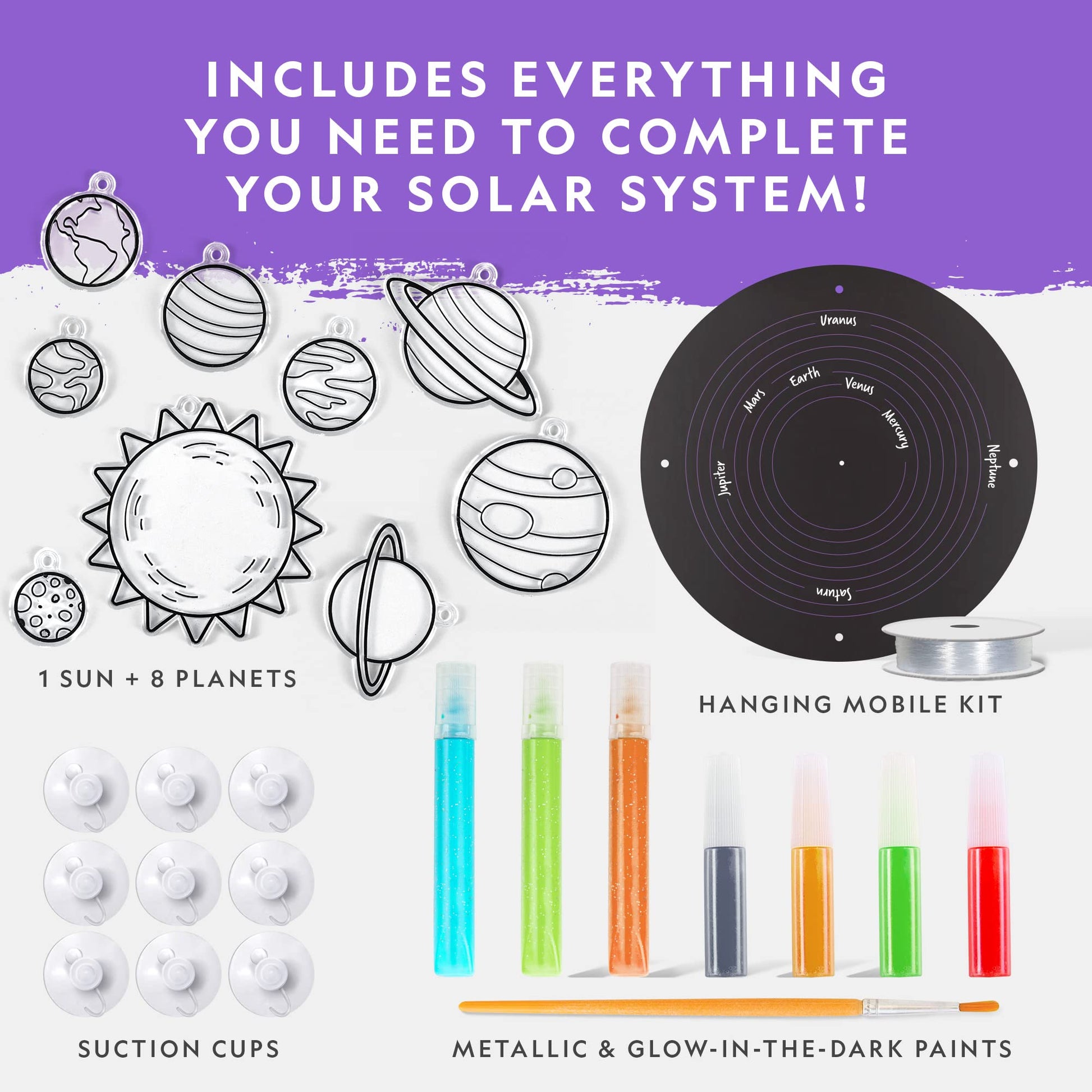 NATIONAL GEOGRAPHIC Kids Window Art Kit - Stained Glass Solar System Arts & Crafts Kit with Glow in The Dark Planets, Use as Window Suncatchers