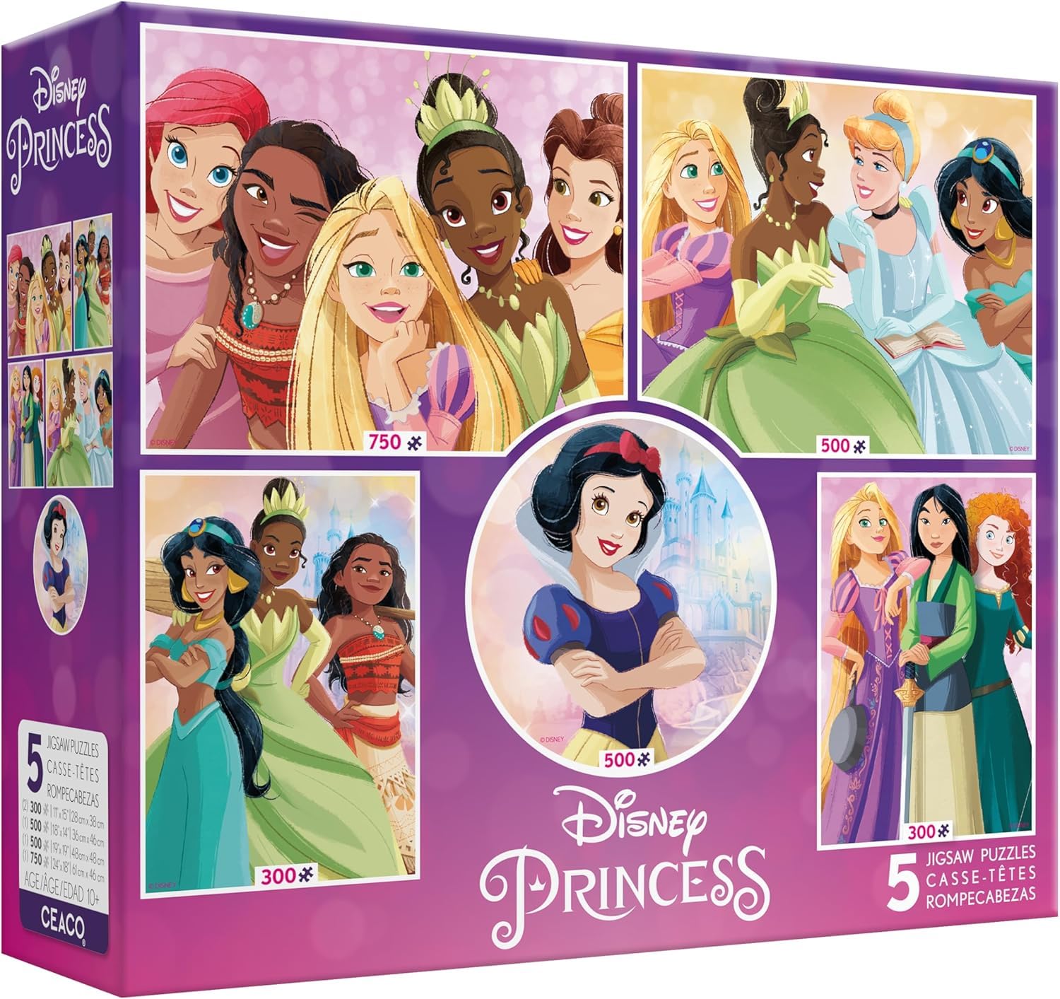 Ceaco - Disney Princess Collection - 5 Pack, 300-750 Piece Jigsaw Puzzles